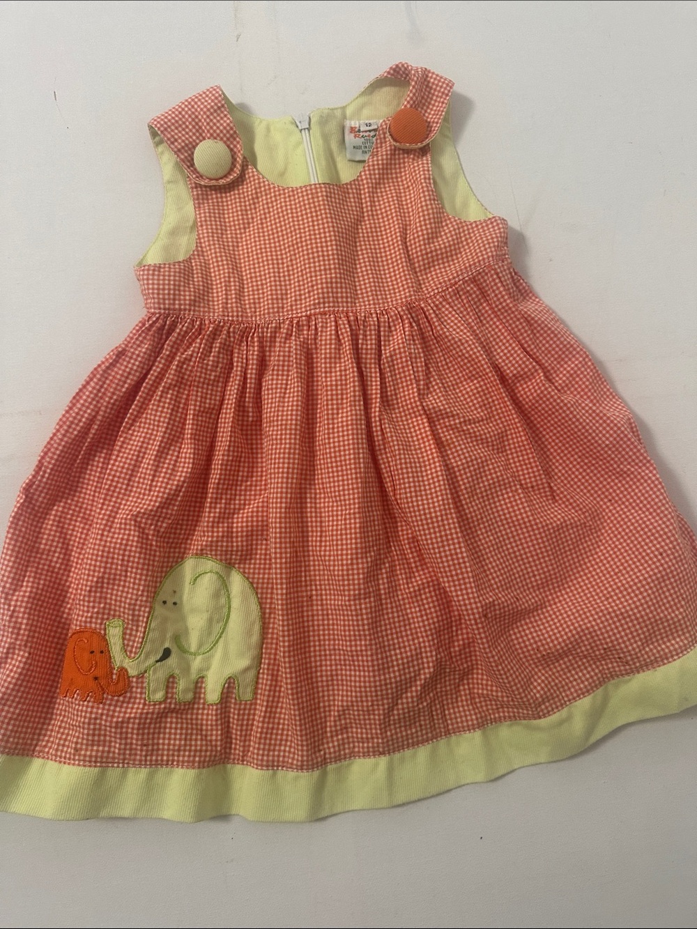 Vintage Toddler Pink Gingham Elephant Dress with Yellow Trim